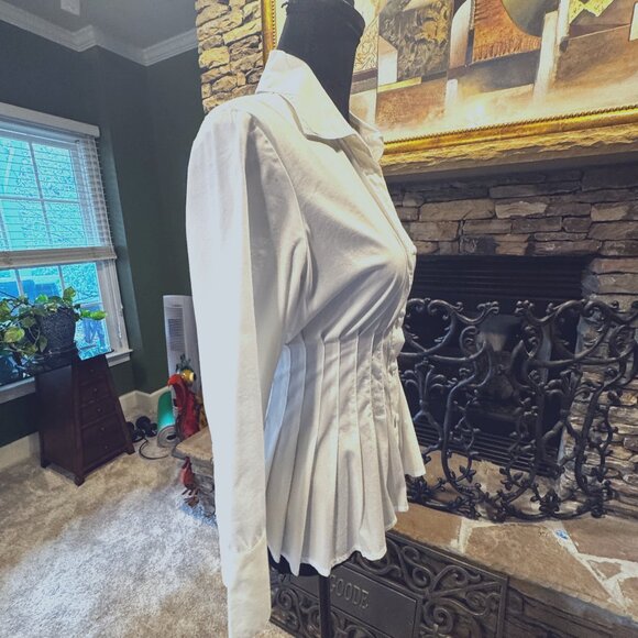Grace Elements Unique Pleated peplem long sleeve White Blouse with Sash Size 8 - Picture 2 of 7